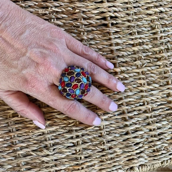 Statement Ring Gold Tone Cluster Glass Stone Costume Jewelry Bohemian all sizes - Picture 8 of 8